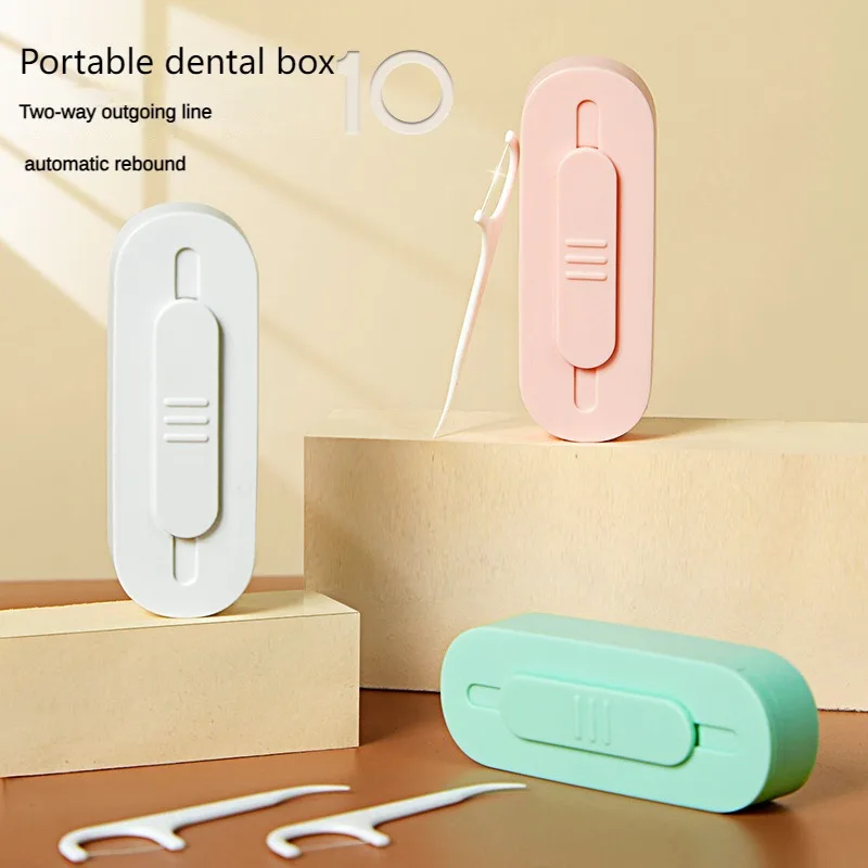 Two Way Portable Floss Dispenser Includes 10 Flosses Automatic Pop-up Floss Organiser Oral Care Push-out Floss Holder Recycling