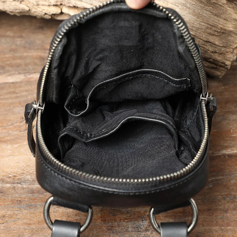 S.WORKER Mini-Umhängetasche aus Vollnarbenleder für Herren, Echtleder-Mode-Umhängetasche für Handy und Schlüssel – Detail 21