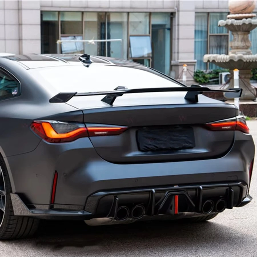 الناشر الخلفي من ألياف الكربون الجافة مع مصباح ليد لـ G80 G82 G83 M3 M4 2021 + المصد الخلفي الناشر الشفاه الفاصل هيكل السيارة