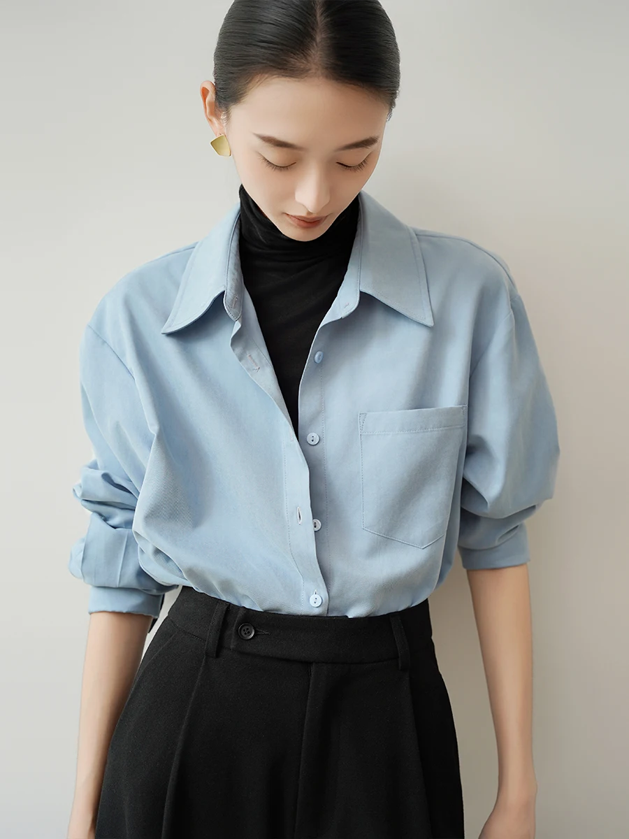 

Blue irt Women's Autumn Winter Loose Inner Wear Layering irt Coat Commute Workplace Top Quali Simple Ele ACHU