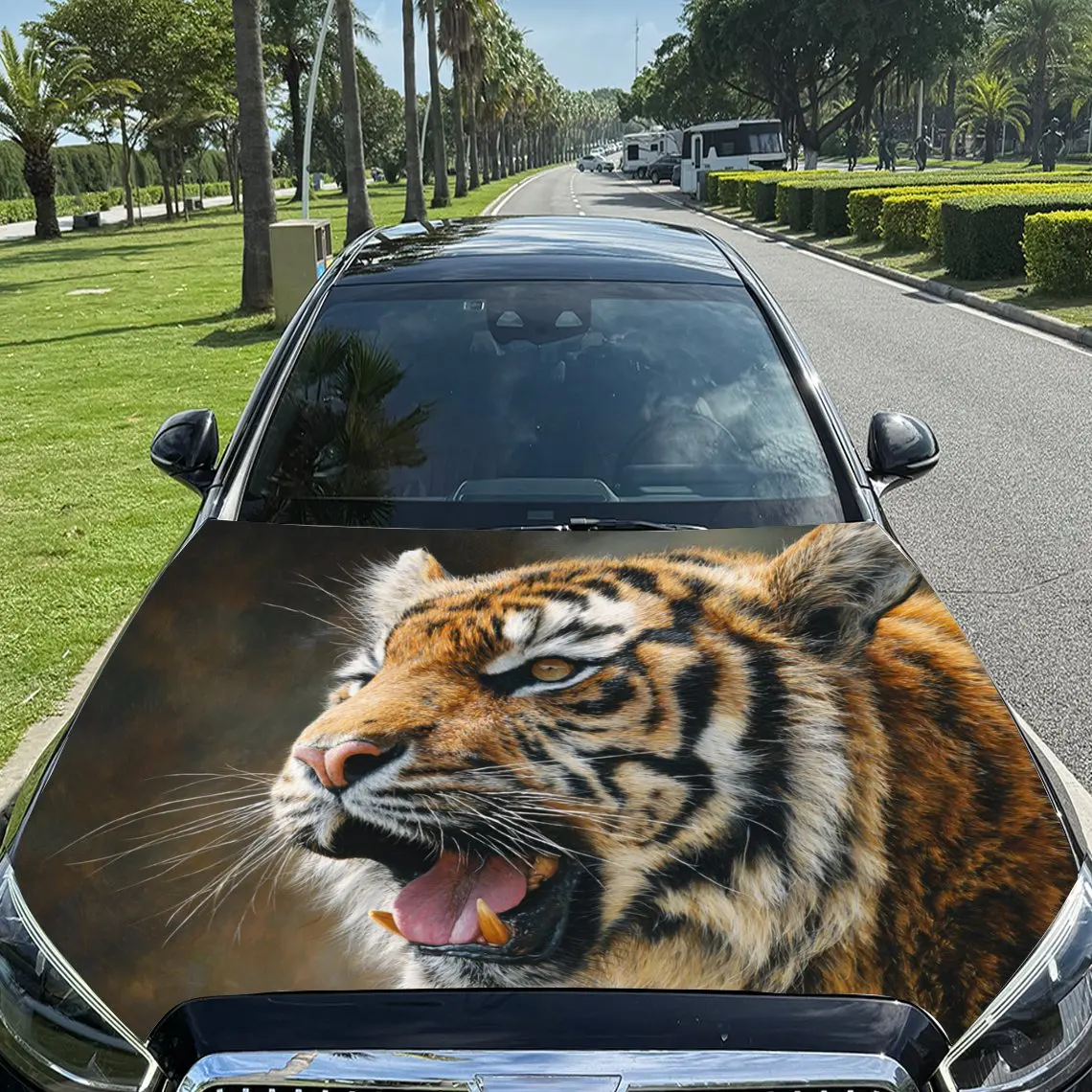 Car Decals A Tiger With A Vivid Look In A Dark - Colored Backdrop Car Hood Sticker, Waterproof Self - Adhesive Vinyl Graphics De