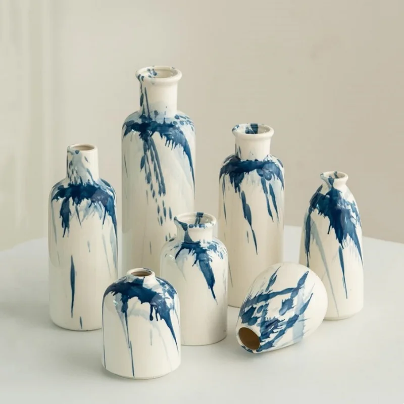Ceramic Vase Irregular Ink Graffiti Flower Arrangement Accessories Flower Vase Tabletop Handicraft Ornaments Home Decoration
