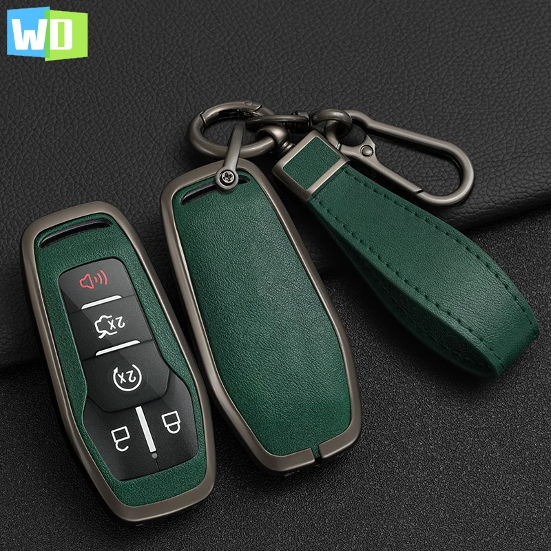 

Leather Zinc Alloy Car Key Cover Case For Ford Fusion Mondeo Mustang F-150 Explorer Edge 2015 2016 2017 2018 2019 Accesories