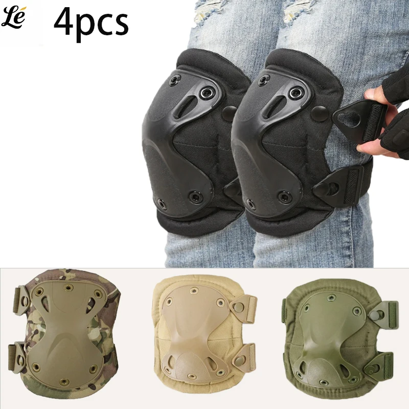 

4Pcs Tactical Knee Elbow Pads Set Adjustable Shoulder Straps Outdoor Sports Safety CS Paintball Biking Skateboarding Protection
