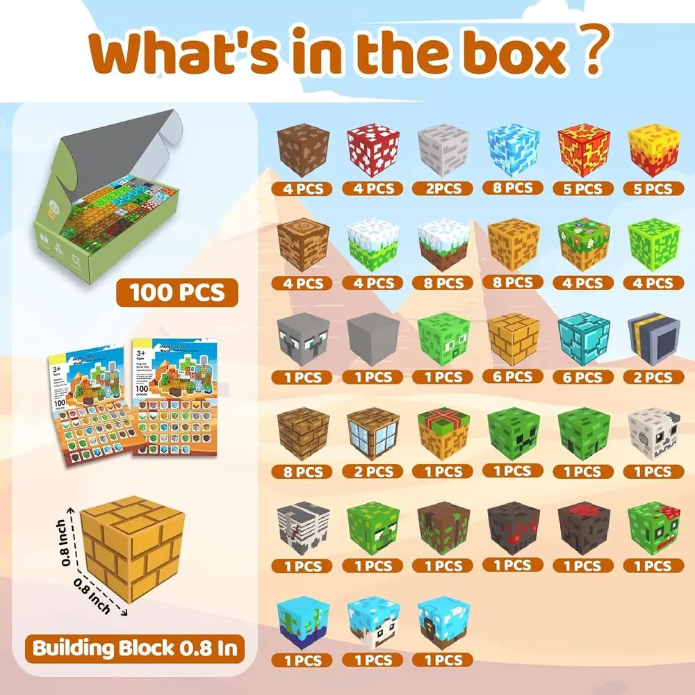 어린이용 100피스 자석 블록 세트, STEM 영감을 받은 감각 블록, 3세 이상 이상적인 선물