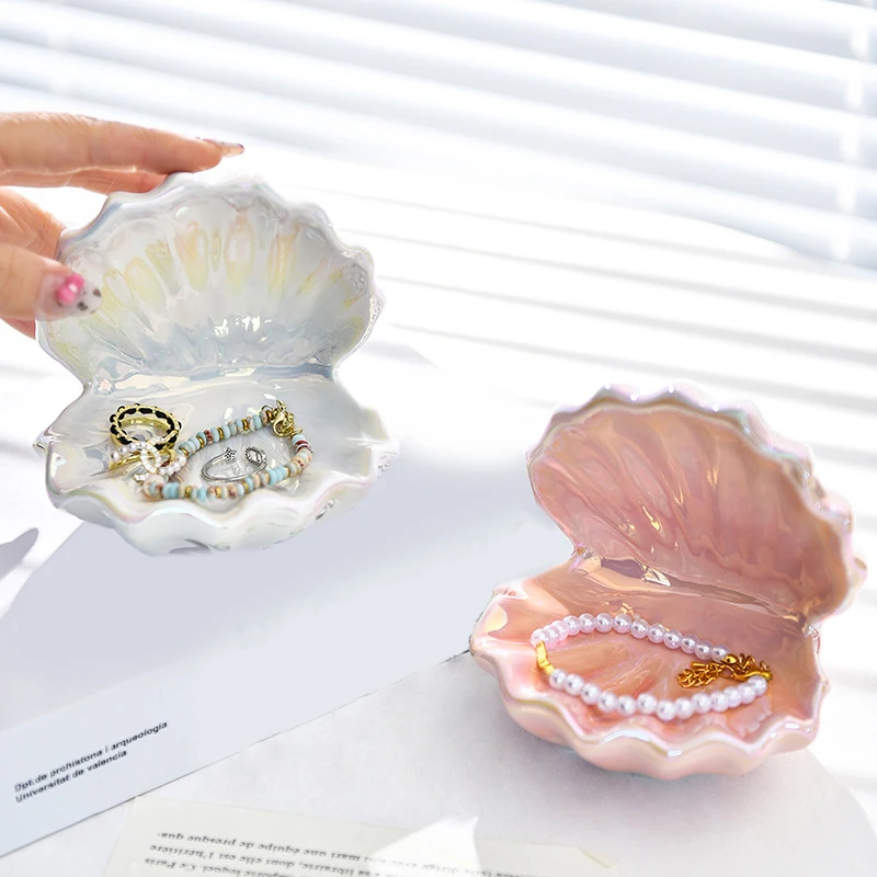 Ceramic Ceramic Jewelry Storage Box Shell Shape Necklace Pendant Tray Mini Jewelry Organizer For Party Valentines Day Home Decor