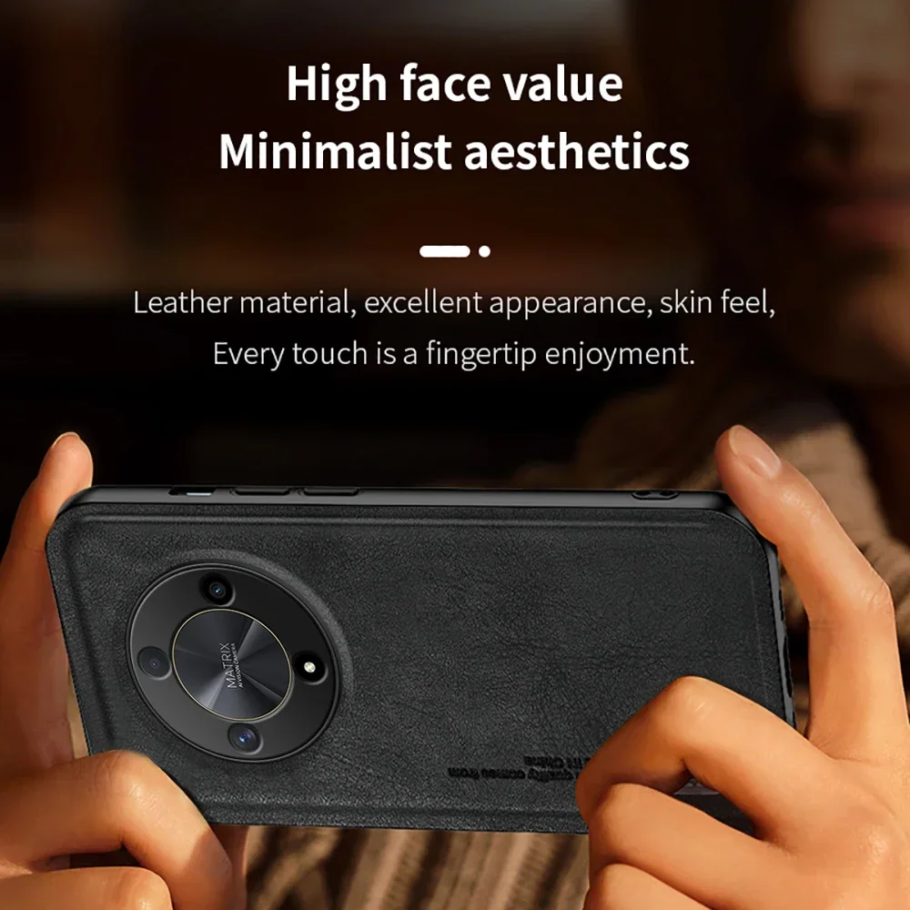 Retro Matte Leather Texture Case For Honor Magic6 Lite Car Magnetic Camera Shockproof Cover On Magic 6 Light 6Lite Magic6Lite 5G