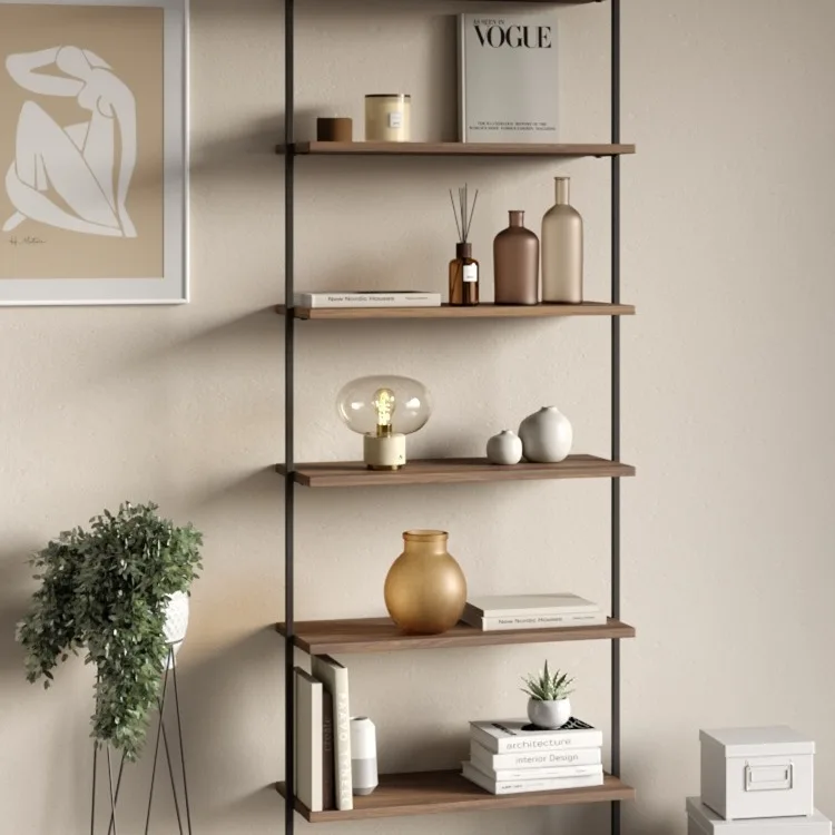 Nordic wrought iron bookshelf floor rack living room solid wood decorative rack multi-layer storage