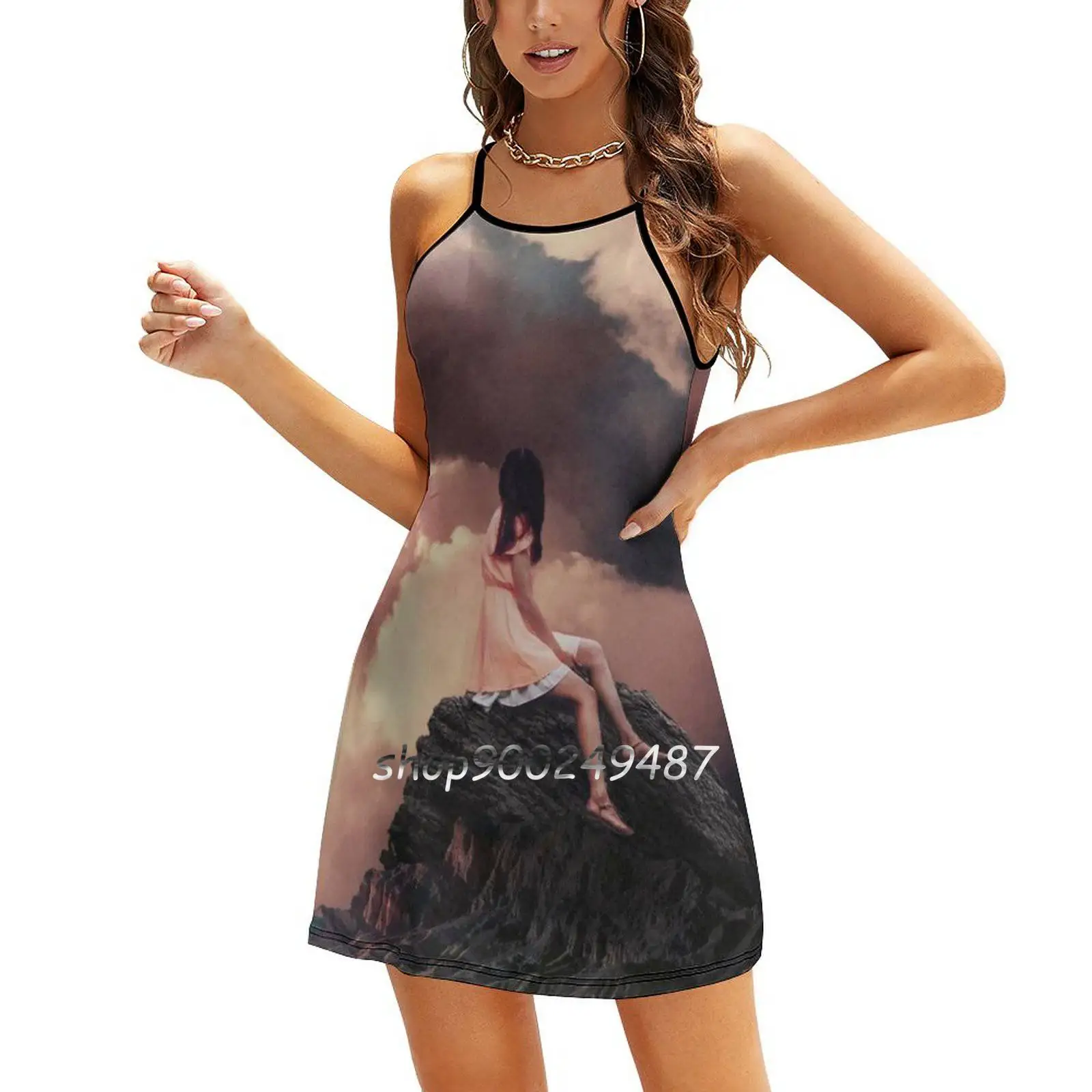 You Came From the Clouds-Robe coréenne pour femme, col carré Kawaii, doux et élégant, collage Frank Moth, paysage rétro vintage