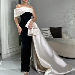 Exquisite A-Line One Shoulder Satin Sleeveless Celebrity Dress Wedding Party Court Train Pleats Backless Saudi Arabia 2024