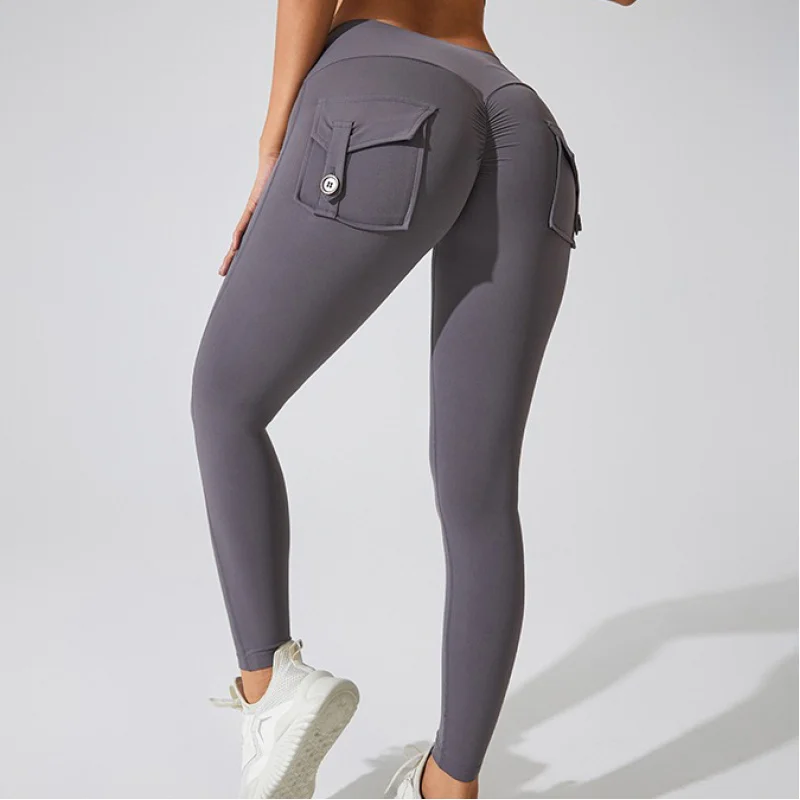 BIANHUI Fitness Leggings Women Pocket Peach Hip Tight Pants High Waist Push Up Sport Trousers Gym Workout Running Pants