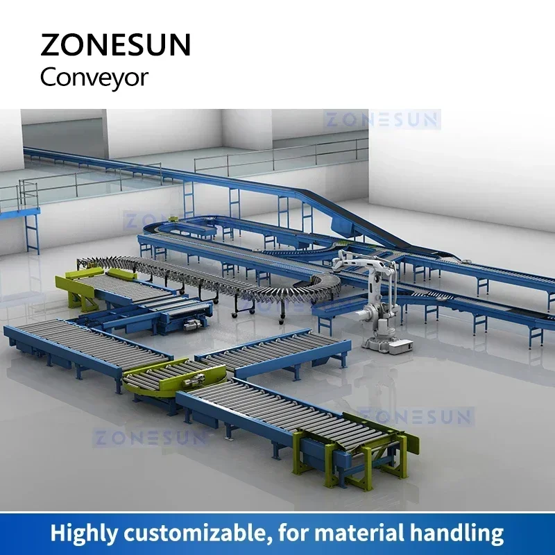 ZONESUN ZS-FCR600 Trasportatore flessibile con rulli alimentati rivestiti in gomma e cinghie a V per la movimentazione dei materiali