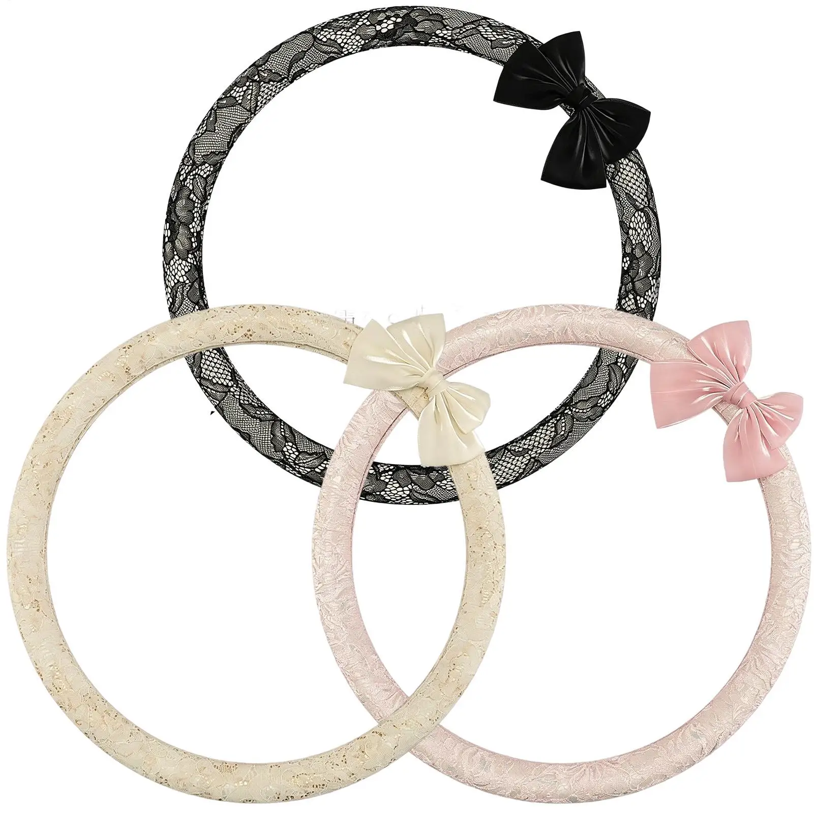 

Car Wheel Cover 15 Inches Lace Pattern Anti-Slip Interior Decor Steering Cover With Bow For SUV Truck Road Trip Daily Commute