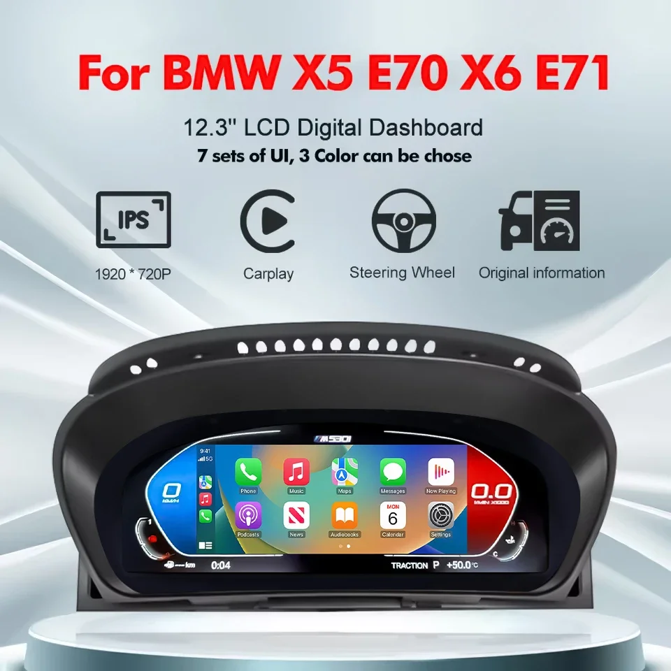 NEW 12.3'' For BMW 5 Series E60 E61 E63 E64 2004-2010 Car Digital Cluster LCD Dashboard Carplay Cockpit Virtual Instrument
