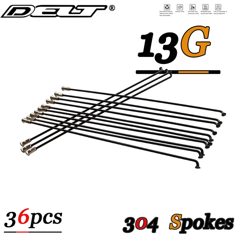 DELT 36Pcs 304 Stainless Steel,Bicycle Spokes,13G(2.25mm)/122/124 138 139 179 228 /250 255 268 270MM Nipples E-Bike Parts