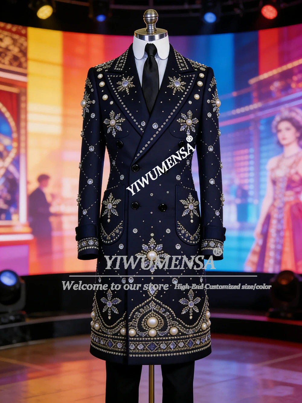 

Luxury Pearls Beaded Suits Men Unique Design Double Breasted Jacket Trousers 2 Piece Sets Groom Wedding Tuxedos Long Attire 2026