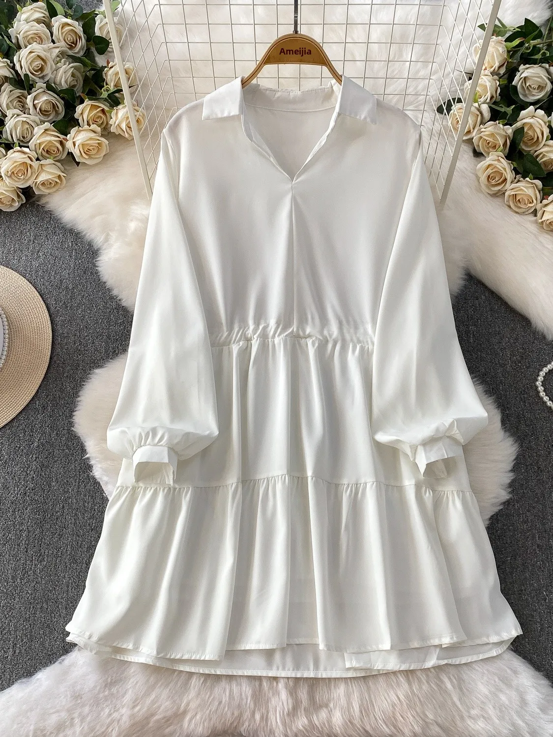 Ele Satin irt Dr Dames Lantern Sve Dstring Taille Afslankende zoom en rok Franse Sle Hoge taille Normale...