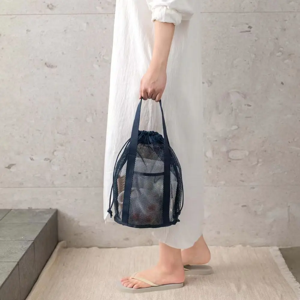 Travel Large Capacity Mesh Nylon Cosmetic Bag Organizer Foldable Casual Mesh Drawstring Bags Rope Bundle Pocket Swim Washing Bag