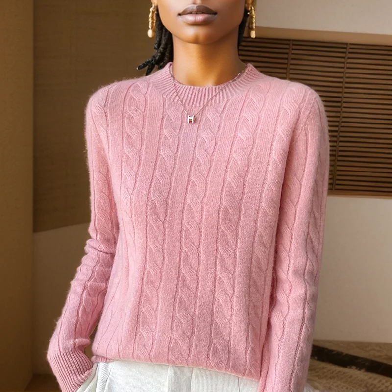 Autumn And Winter New Fashion 100% Pure Wool Sweater Crew Neck Long Sleeve Pullover Sweater Women\'s Clothing Korean Pop topWQ712