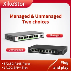 XikeStor 9 Port L2 Managed & Unmanaged Switch 2.5G RJ45 10G SFP+ Plug Play for VLAN Division Port Aggregation Web Management