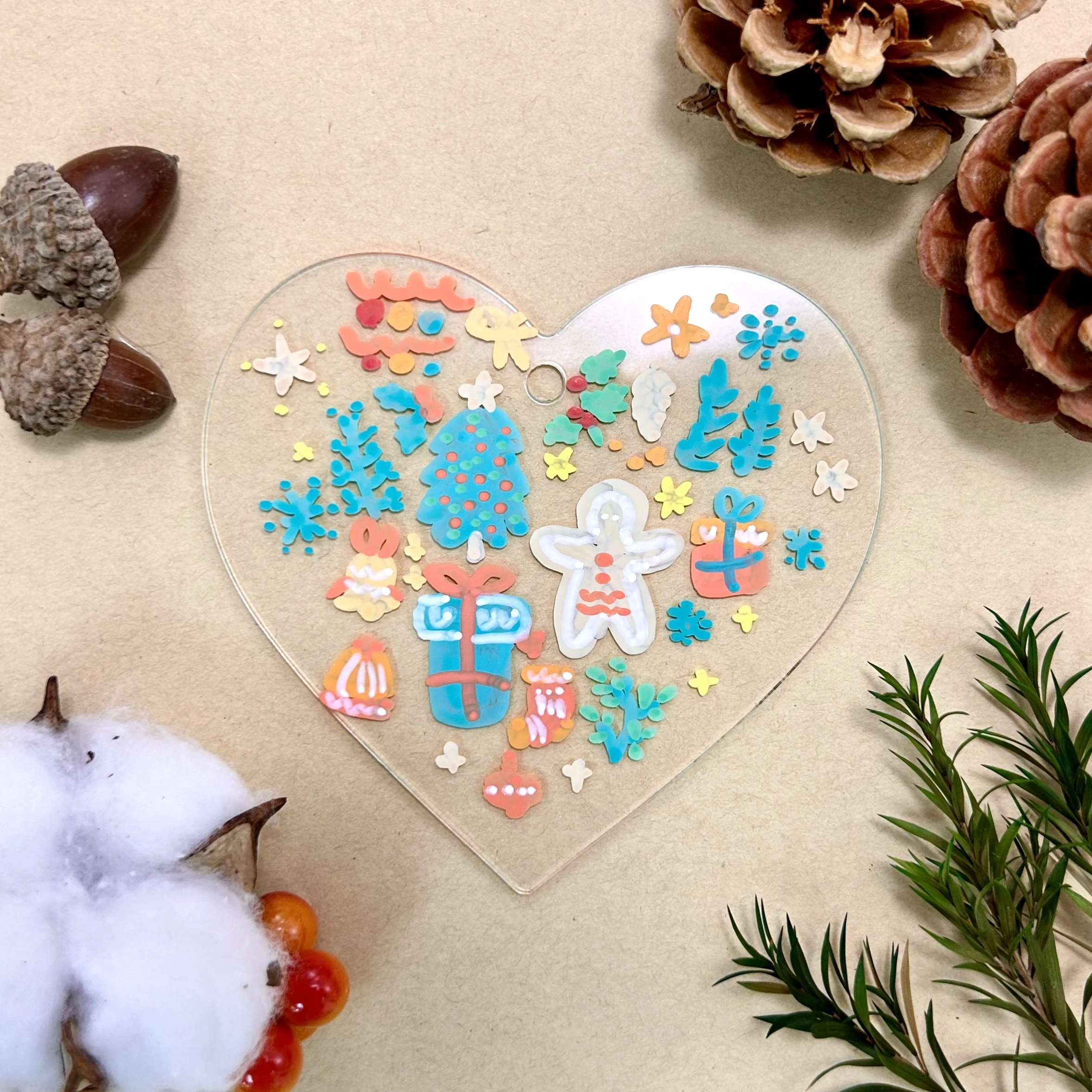 Limpar Em Branco Acrílico Enfeites De Natal, DIY Coração Ornamentos, Decorações De Árvore De Natal, 3.03in X 3in, 50PCs