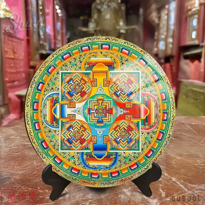 Kalachakra Mandala Tibetan Thangka Painting Frame Decorative Item Buddhist Meditation Ornament