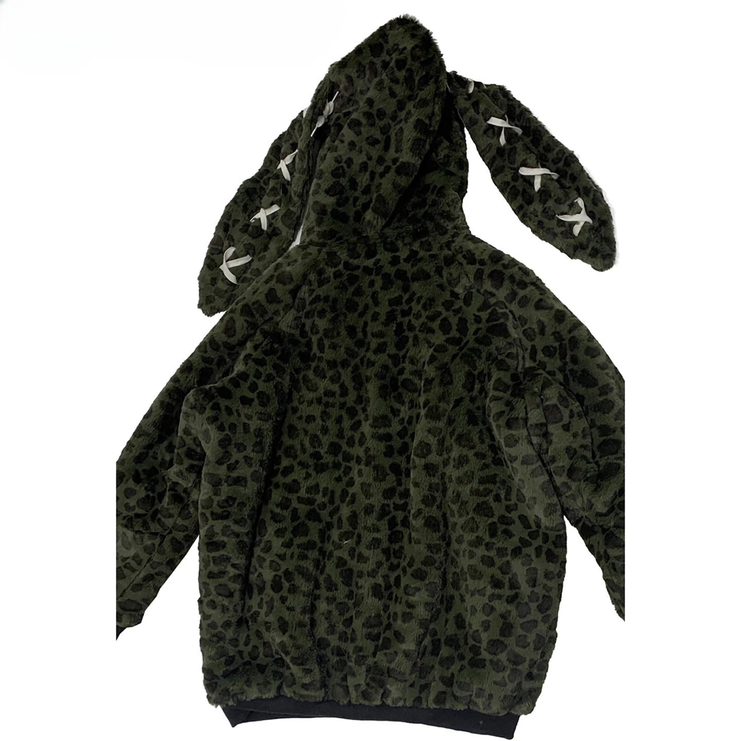 سترة هاراجوكو اليابانية الأنيقة الرائعة من الفرو الصناعي الأخضر لخريف وشتاء جديد للنساء معطف فضفاض دافئ من القطيفة بقلنسوة جمالية #3