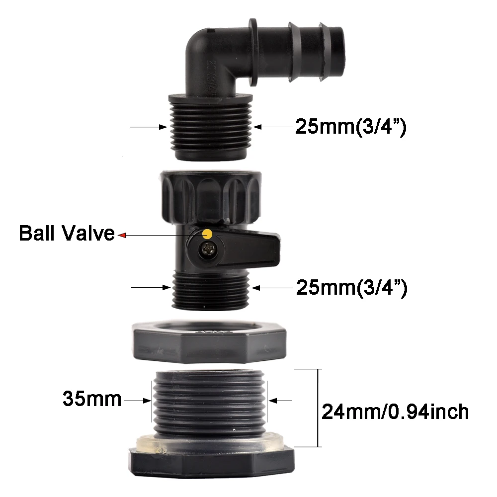 3/4 Inch PVC Bulkhead Water Tank Connector Barbed Tubing for Thru-Bulk Pipe Fitting for Rain Barrels Aquariums Ponds