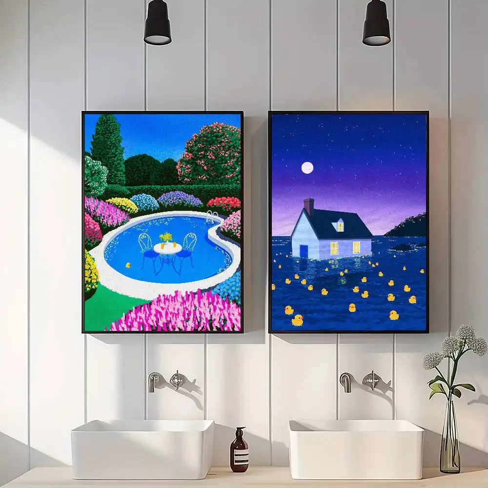 Vaporwave Surreal Landscape Art Poster, Retro Dreamlike Scenery Print Wall Picture, Colorful Surrealism Wall Art Decor