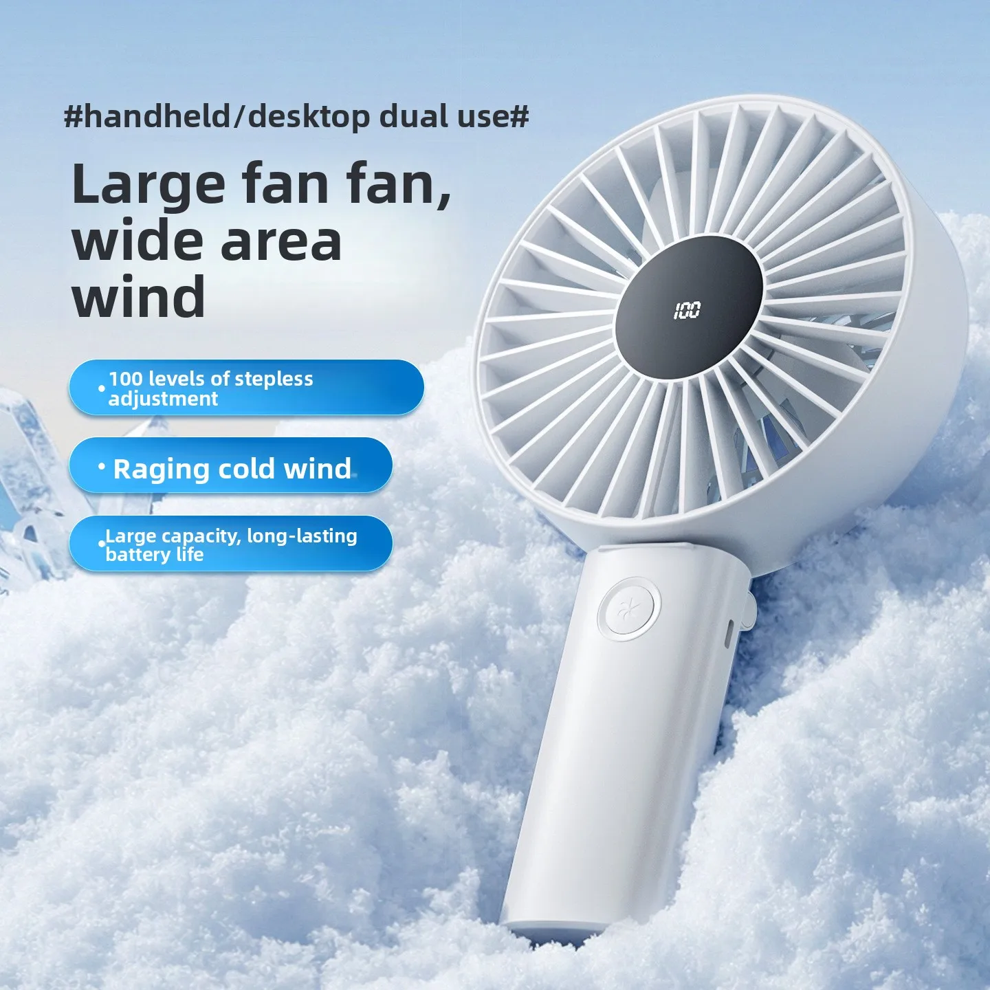 新型ハンドヘルド大型扇風機、ポータブル高速ハリケーンusb、長持ちバッテリー、屋外用首掛けデスクトップファン