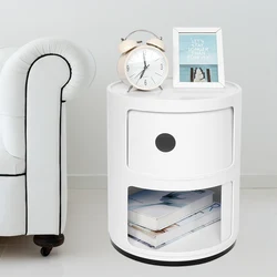 2-lagiger moderner Nachttisch für Schlafzimmer, seitlicher Endständer, multifunktionale runde Aufbewahrungseinheit, Beistelltische, Aufbewahrungsschrank, Aufbewahrungseinheit