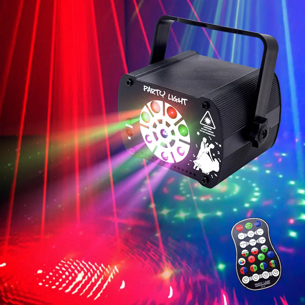 8 Holes 3in1 RGB UV Light DJ Disco Stage Light LED Laser Light RGB UV Party Light Sound Activated Remote Control Strobe Light