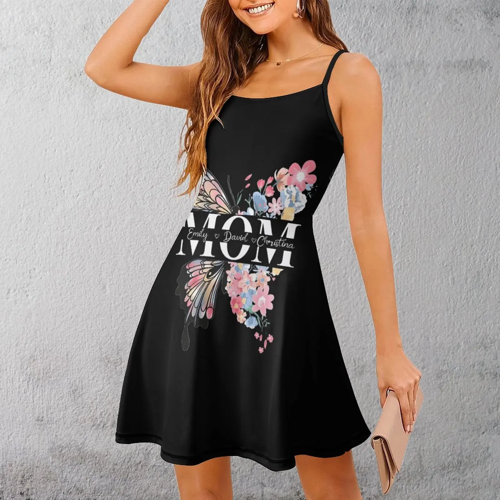 

Butterfly Floral Mom Print Women's Sling Dress Cute Exotic Woman's Gown Cool Clubs Suspender Dress