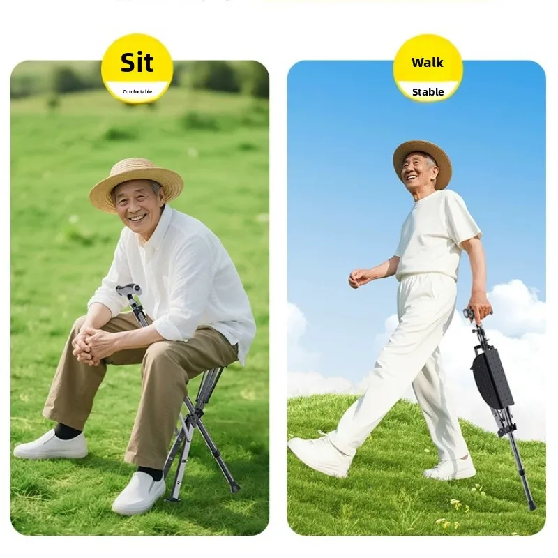Picture 4: Foldable Walking Cane with Seat for Elderly, Portable Lightweight Mobility Aid Stick Convertible to Stool, Multi-Function Cane