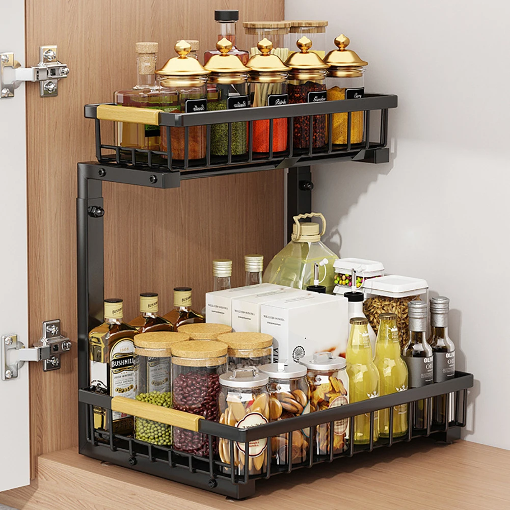 Under Sink Organizer 2 Tier Pull Out Cabinet Shelf 16.5-19.2