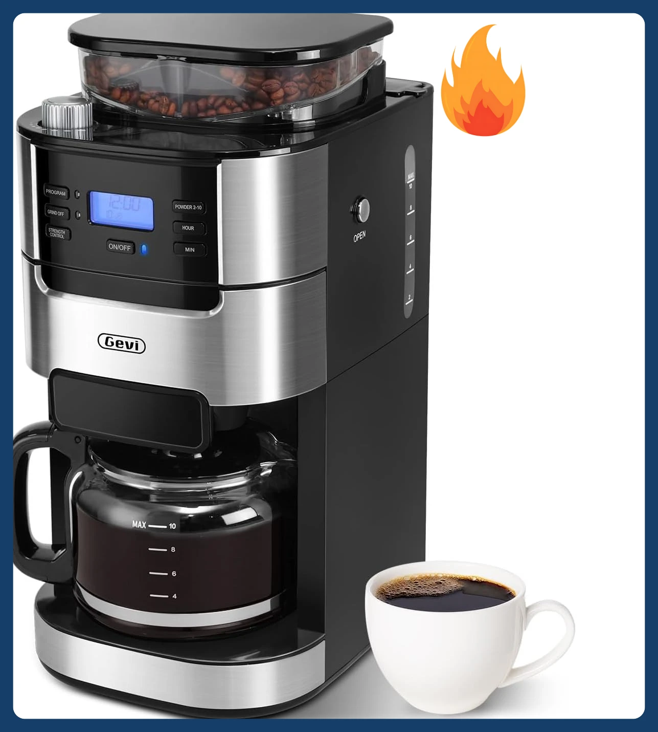 

[Скидка на цена! ] Капельная кофеварка на 10 чашек со встроенной мельницей с заусенцами и программируемым таймером, резервуар для воды емкостью 1,5 л, автоматическое сохранение тепла, Re