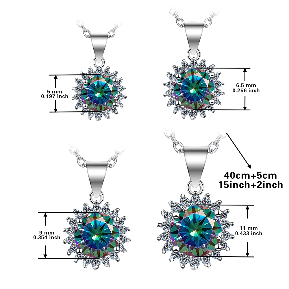 Rainbow Sunflower GRA moissanite Pendant S925 silver Platinum plating Charm Party Wedding Pendants Necklace for Women Jewelry