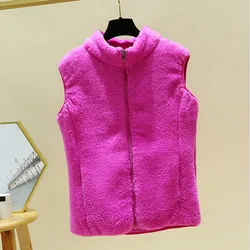 New Middle Aged Mother Double-Sided Fleece Vest 4XL Autumn Winter Women Thicken Warm Sleeveless Waistcoat Female Outerwear Tops
