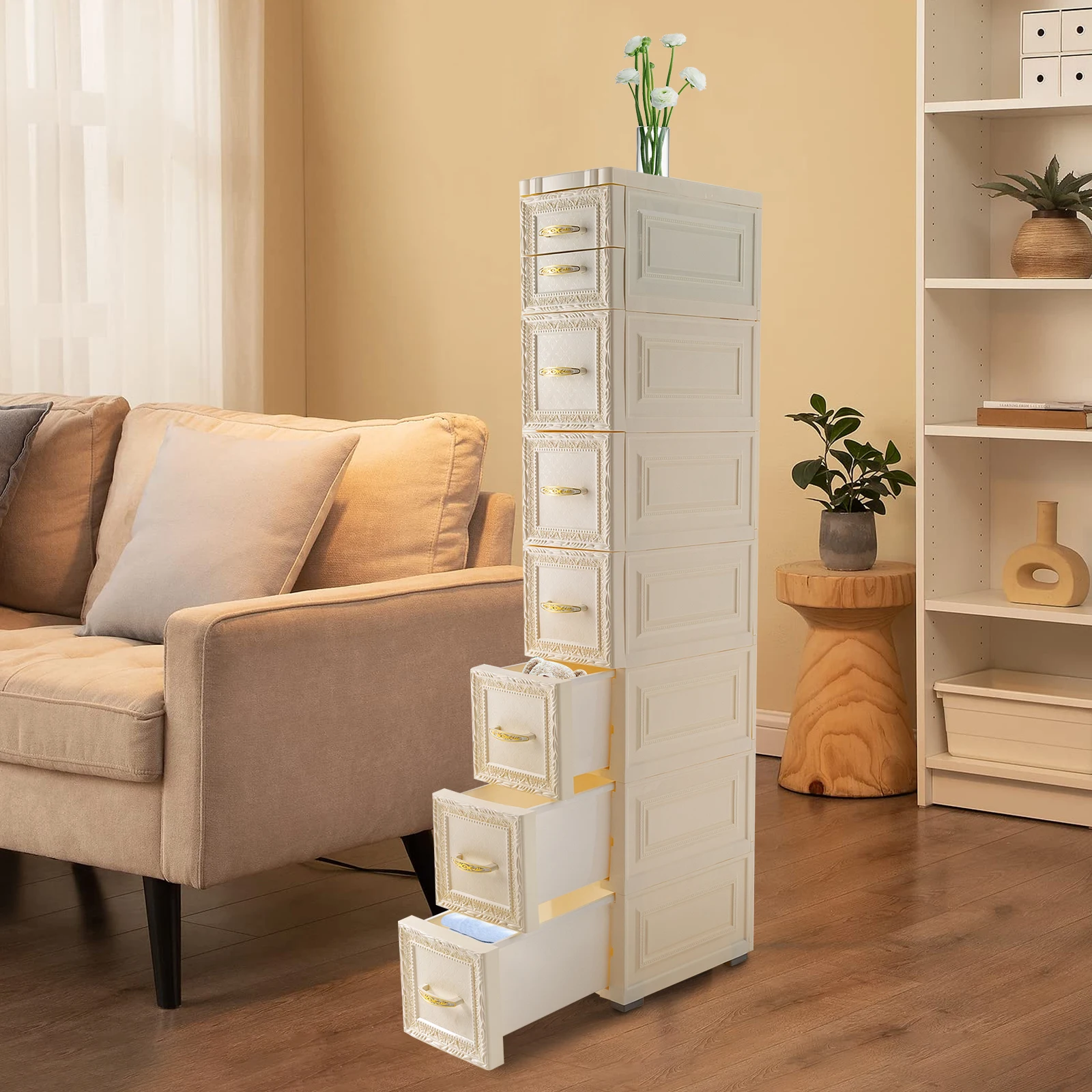 

Sturdy Storage Cabinet with 4 Wheels, Pull-Opening Door, Space-Saving for Tight Spaces