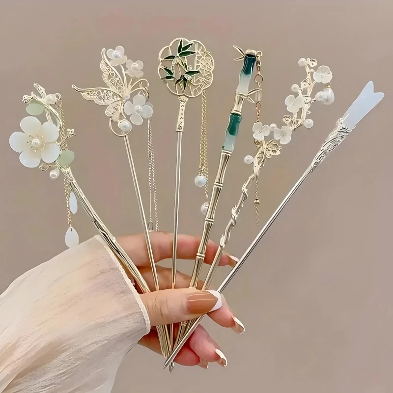 Elegant Chinese Style Hair Clip Tassel Hair Stick Traditional Floral Design Hairstyle Accessory Women Jewelry Hairpin Hairneedle