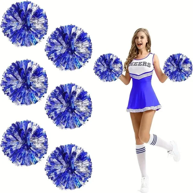 Blue & Silver Cheer Pom Poms, High Index Plastic, Perfect for Dance, Sports Events, Holiday Celebrations 3 Blue & Silver Cheer Pom Poms, High Index Plastic, Perfect for Dance, Sports Events, Holiday Celebrations 3