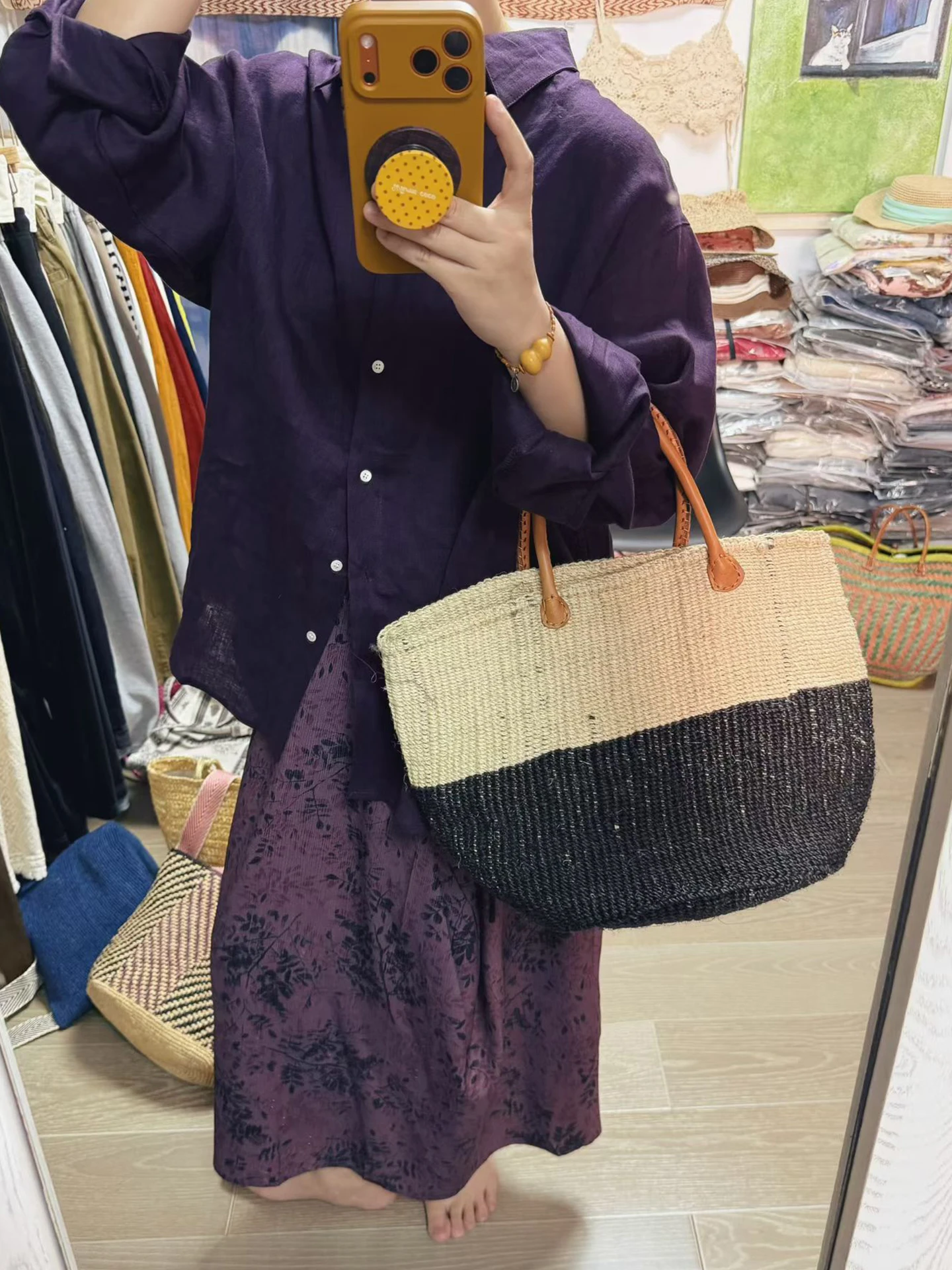 

Spring Summer Purple Linen Long Sleeve Shirt with Belt plus Size Women's Loose Fit Casual Style Commute Friendly Spring 2026