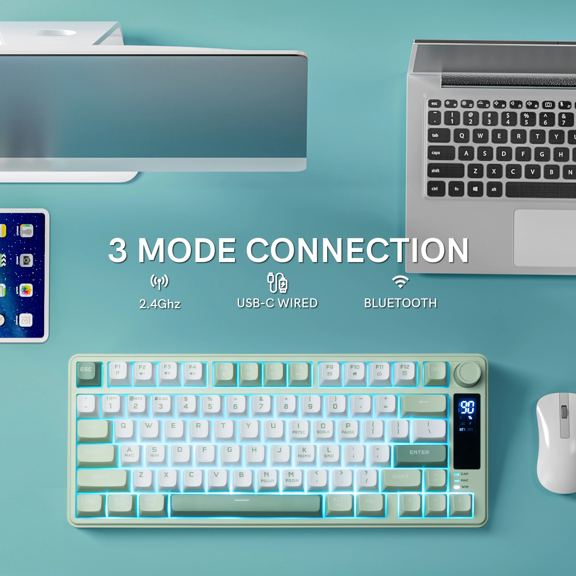 Womier DK75 75% Wireless Membrane Keyboard 3-Mode Bluetooth/2.4G/USB-C RGB Backlit Keyboard with Knob&Screen for PC/Mac Gamer