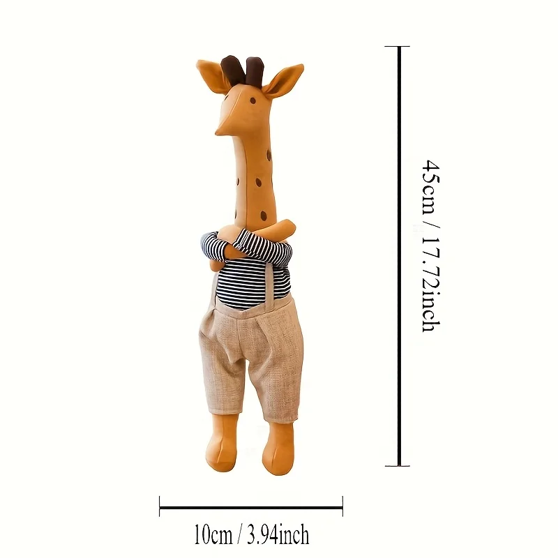 A 45cm giraffe plush toy, available in two colors (beige/blue work attire), a plush animal doll, perfect for decorative gifts