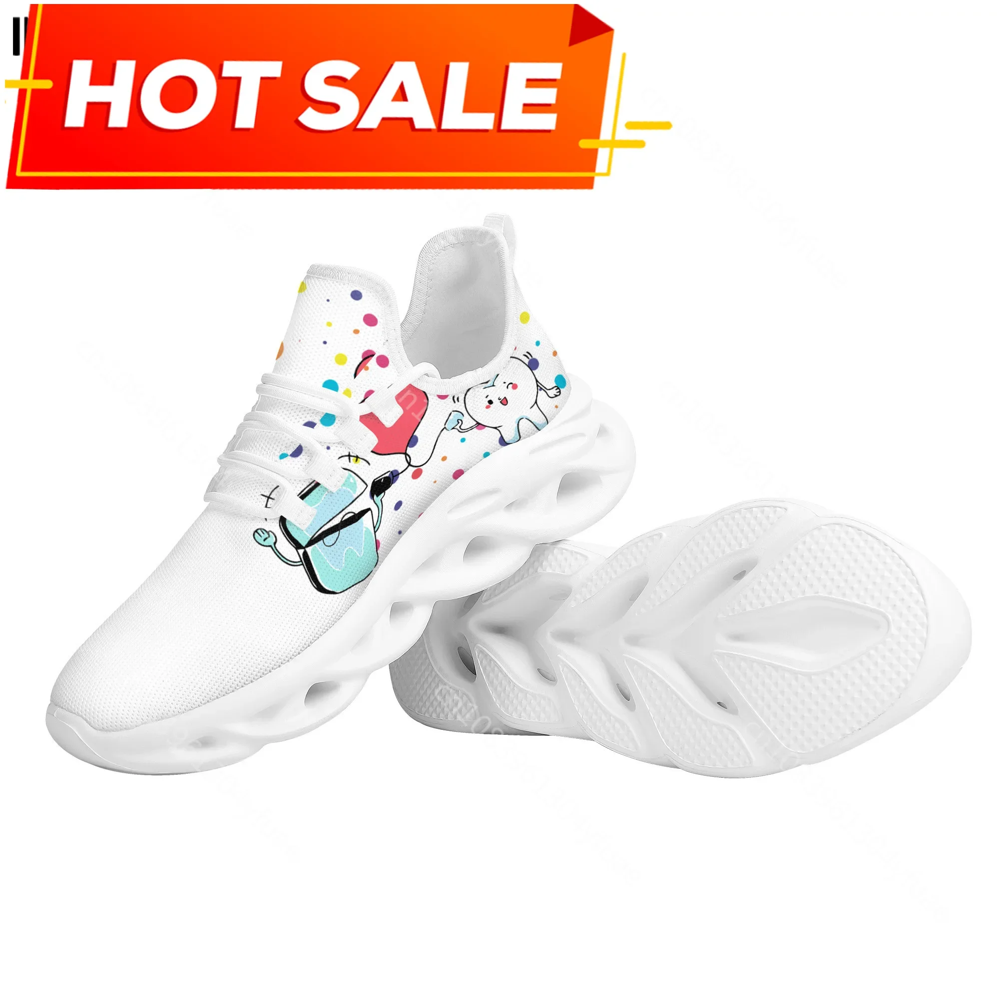 New Trend Women Flats Cartoon Dentist Tooth Pattern Casual Shoes Breathable Mesh Female Sneakers Zapatos Mujer 2022