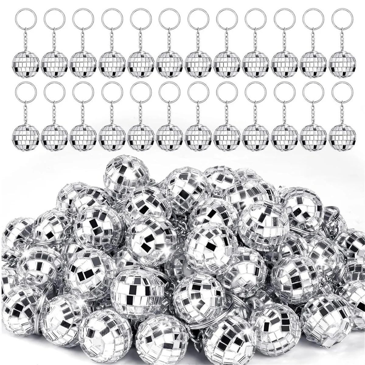 N87R 50Pcs Mini Disco Ball Keychain, Mirror Disco Ball Bulk Keyring Party Favors for 70s 80s Disco Party Supplies