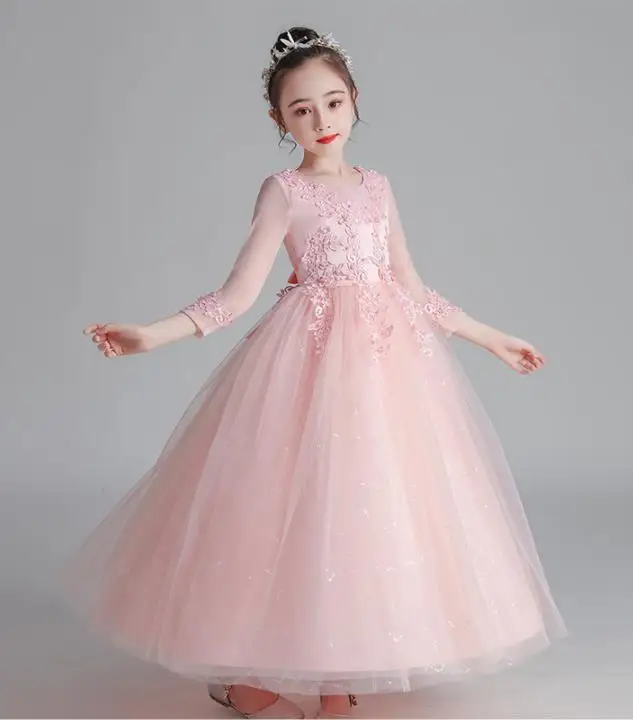 Girl Pageant Dresses First Communion Dress Wedding Party Gown Birthday Party Dress Kids Lace petal Party Long Banquet Dress