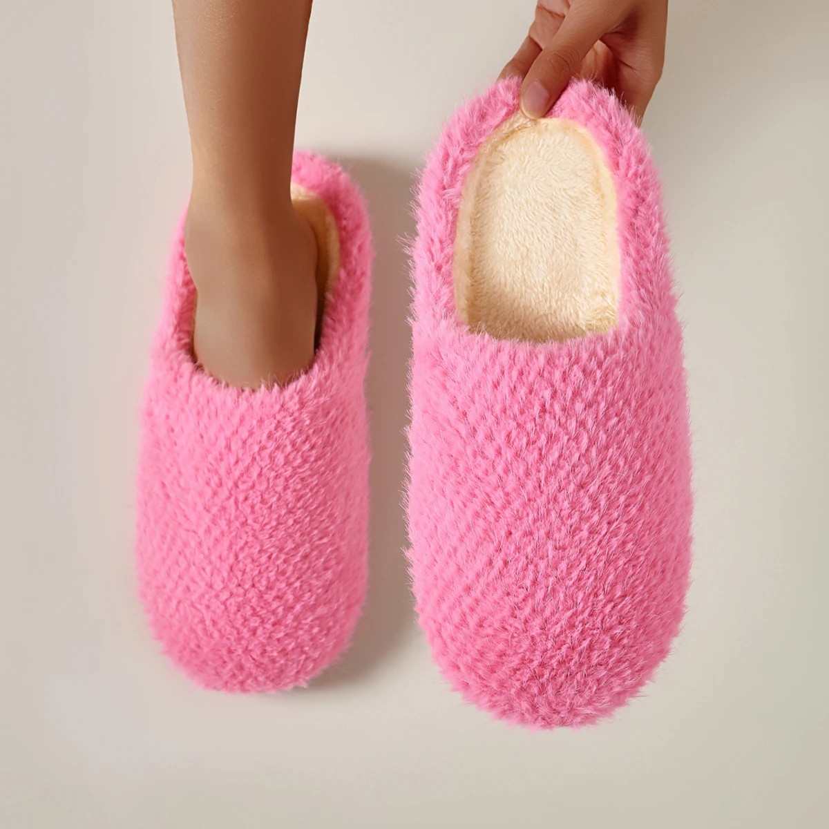 Fashionable and Sweet Candy Macaron Color Autumn and Winter Long Plush Warm Soft-Soled Silent Women's Home Slippers Floor Socks Slippers