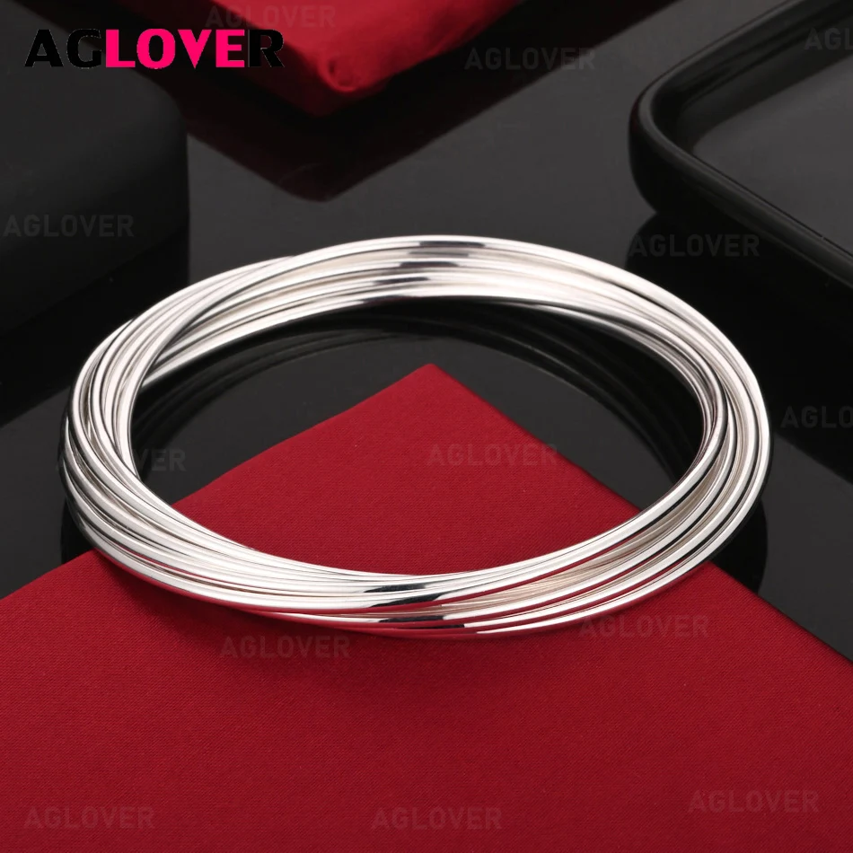 

AGLOVER 925 Sterling Silver Ten Smooth Circle Bracelet Woman Fashion Charm Party Jewelry