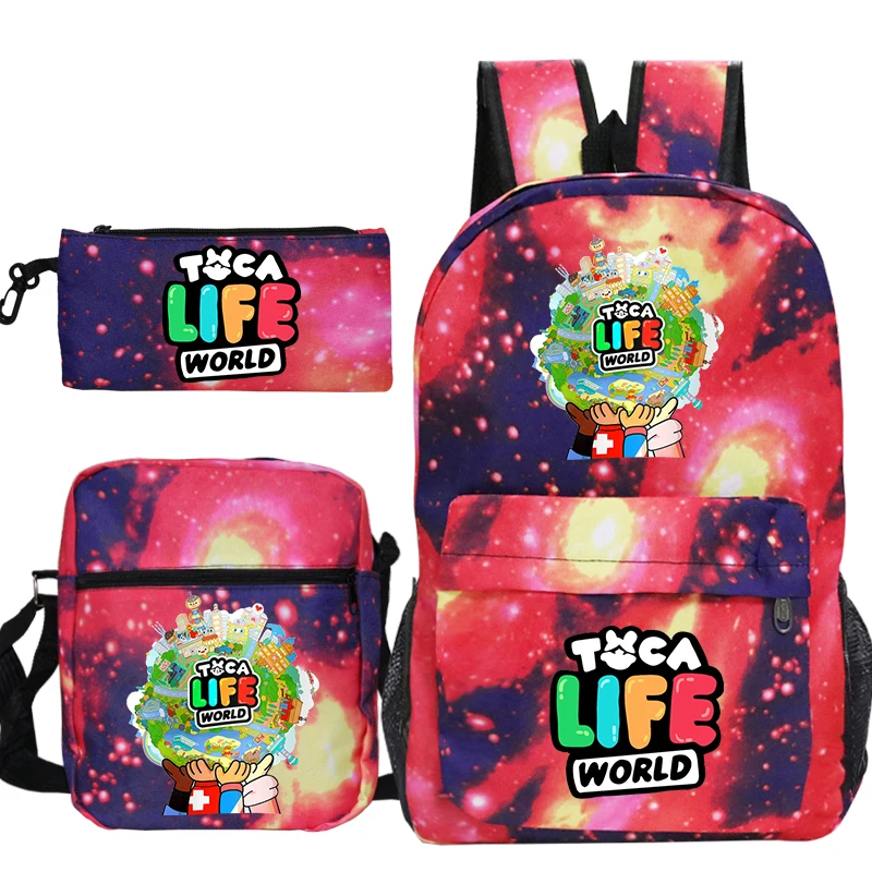 Toca Boca Print Rucksäcke 3 stücke Set Kawaii Kinder Schule Bücher tasche Toca Leben Welt Rucksack Kinder Schult asche Reises port Mochila